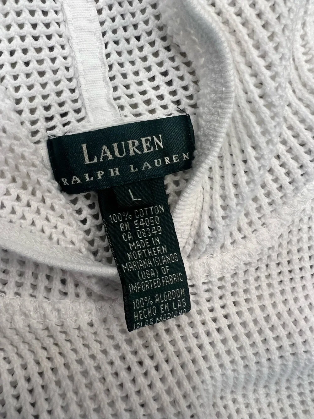 Lauren Ralph Lauren Women's White Fishnet Knit Sleeveless Hoodie Top Size L